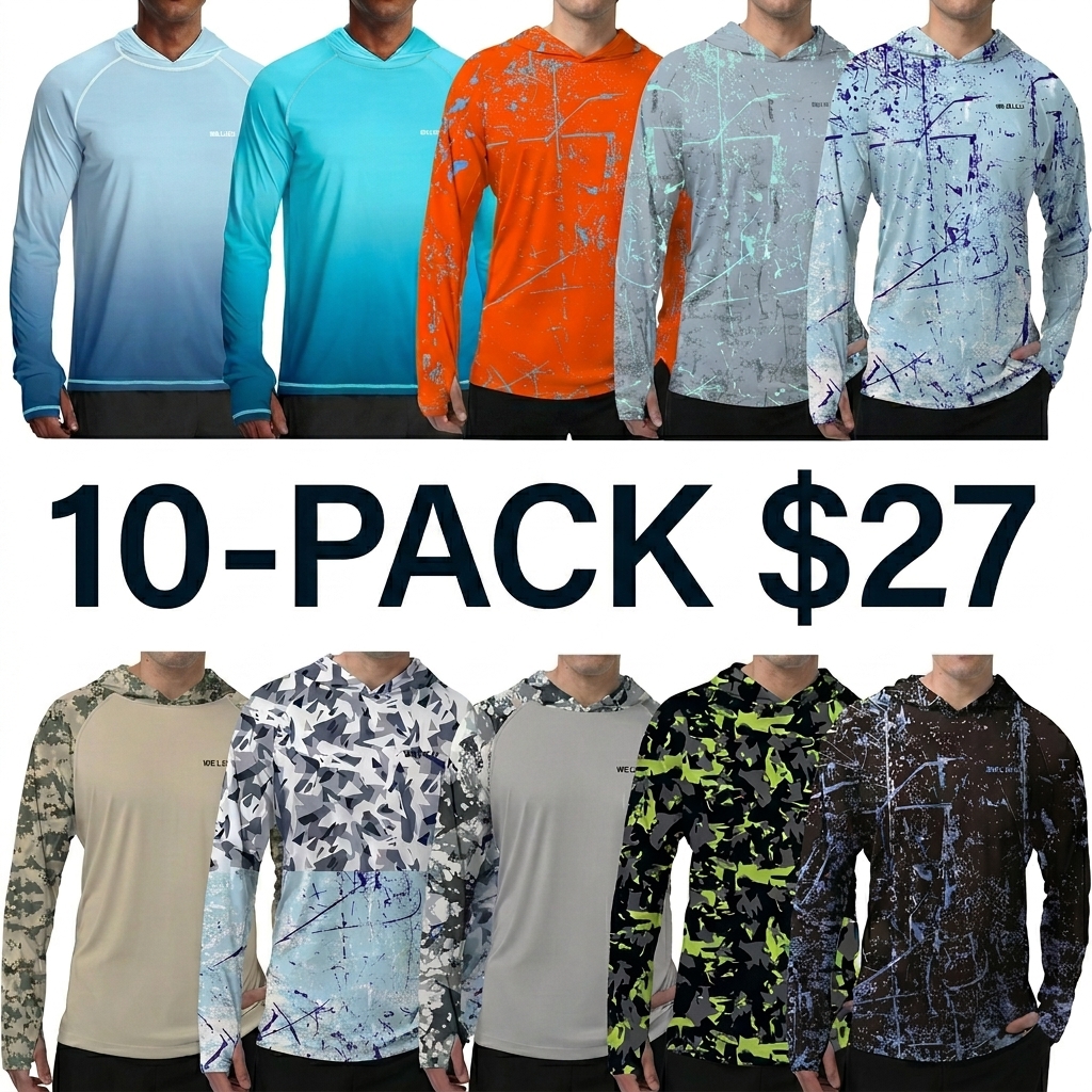 Men's UPF 50+ Sun Protection Hoodie Shirt Long Sleeve SPF Fishing Outdoor UV Hiking Lightweight Shirts