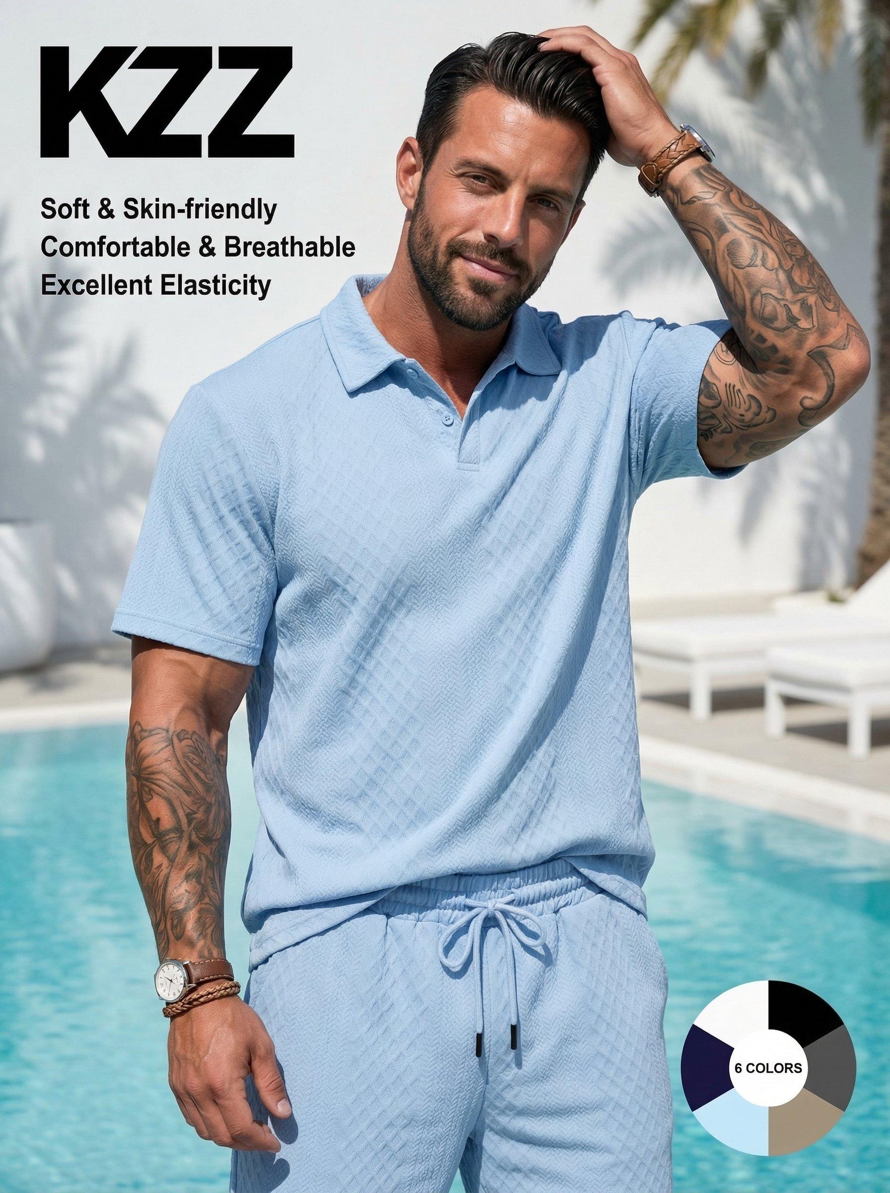 Men's Solid-Color Polo Shirt and Drawstring Shorts Set