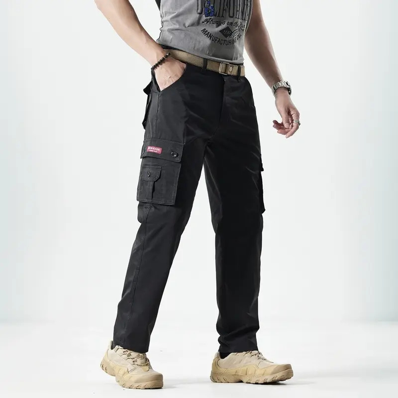 Men's Slim-Fit Solid-Color Straight-Leg Cargo Khakis—Multi-Pocket Trousers for Casual Daily Wear