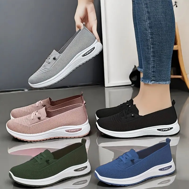 Women's Slip-On Knit Sneakers | Lightweight Breathable Comfort Casual Shoes Slip On Style Footwear