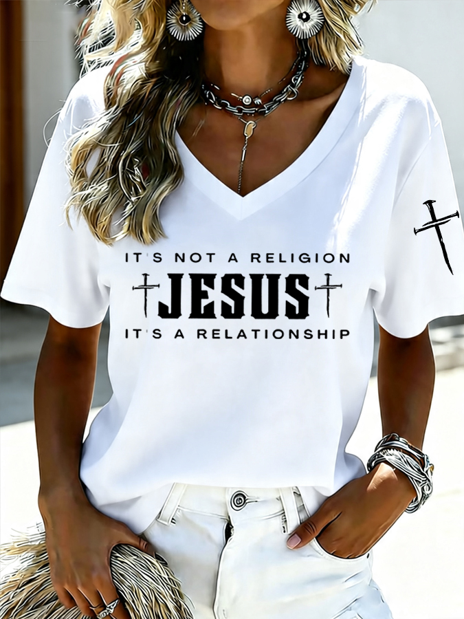 Women's Jesus Cross Print Casual T-shirt
