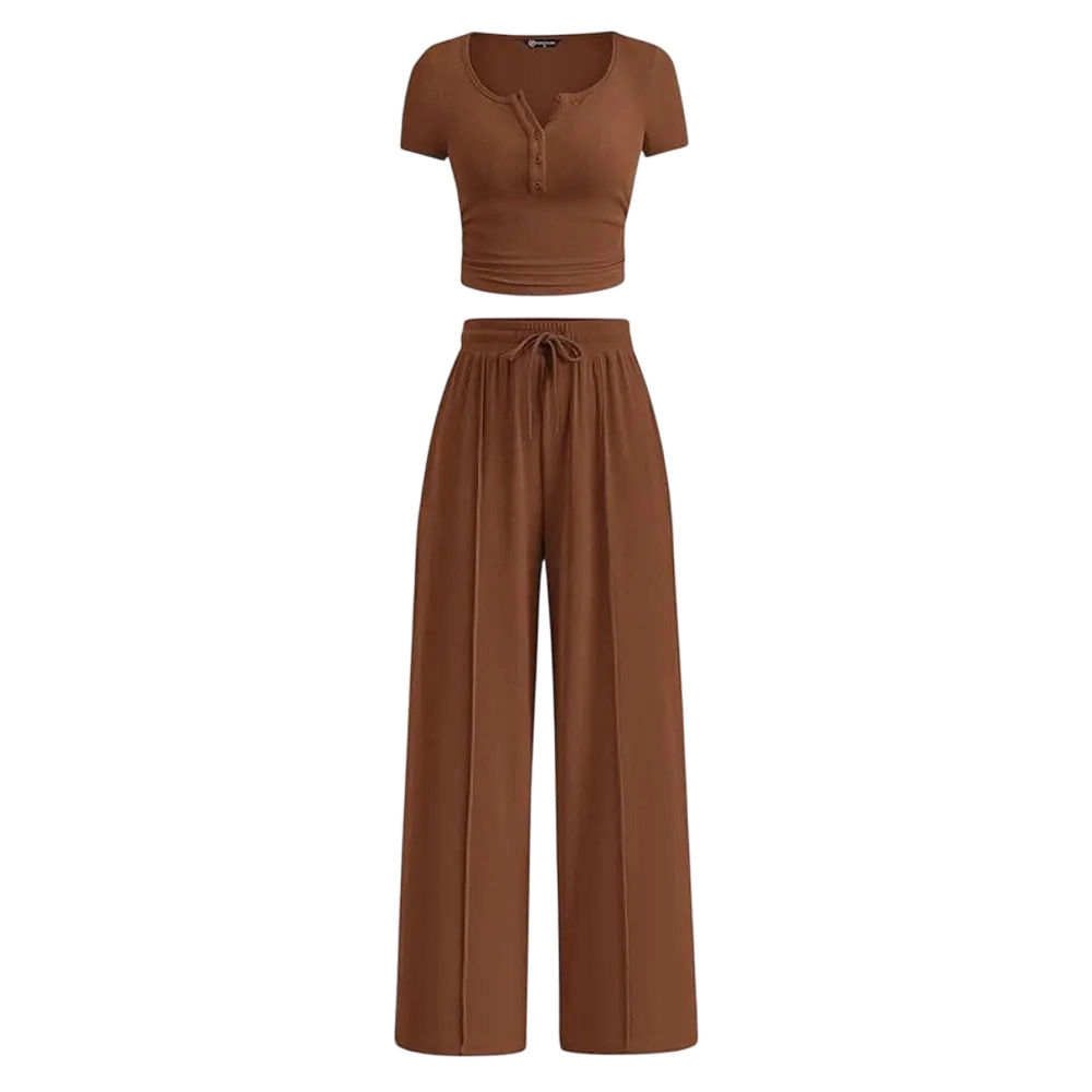 Women's Ribbed Crop Top & Wide Leg Pants Lounge Set
