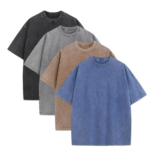 1/4 Pack Oversized Tshirts for Men Gym Vintage Heavyweight T Shirts Cotton Workout Acid Wash Baggy Tees