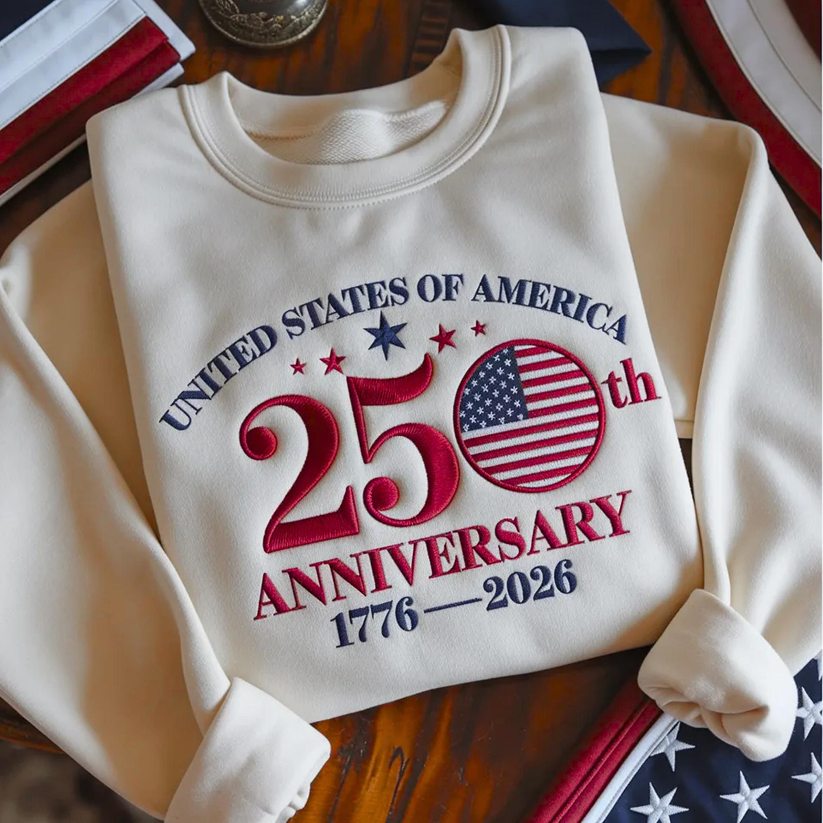 Women's Casual Embroidery American 250Th Anniversary Commemorative Sweatshirt