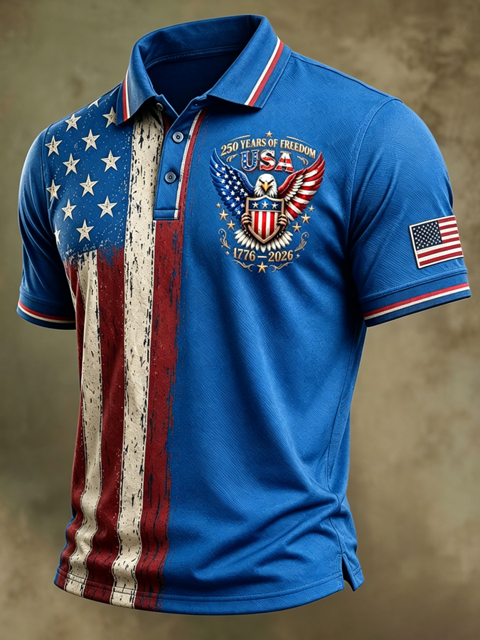 Men'S Casual Flag Printed Casual Lapel Shirt