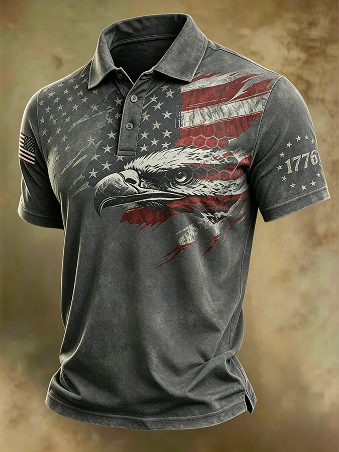 Men'S Casual American 250Th Anniversary Washed And Distressed Print T-Shirt