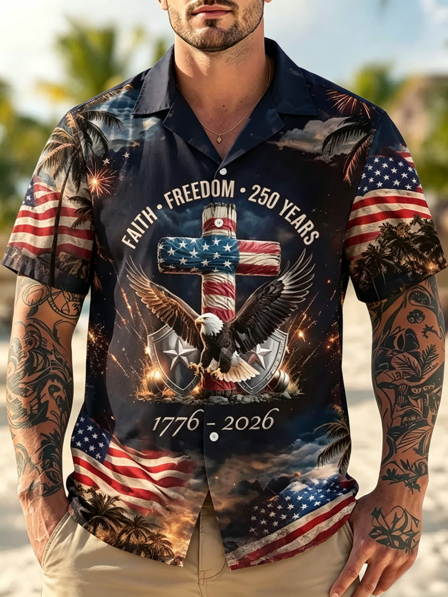Men's 250th Anniversary Celebration Retro Printed Short Sleeve Shirt