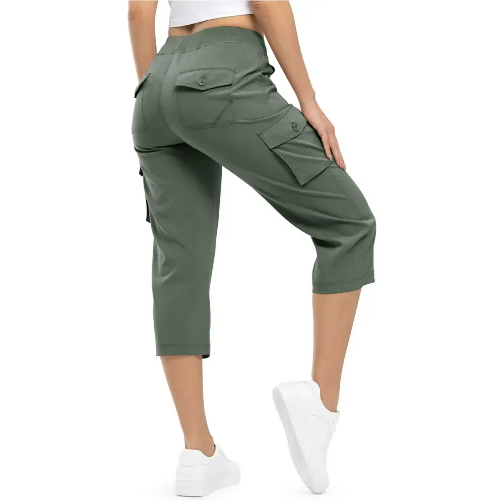 Women’s lightweight, quick-dry hiking capris with 6 pockets, loose fit, plus sizes available, ideal for outdoor trips, workouts, and casual wear, great for moms over 30.