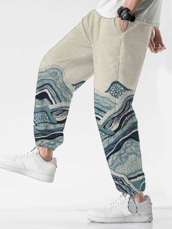 Men's Blue Mountains Japanese Art Print Pocket Sport Pants