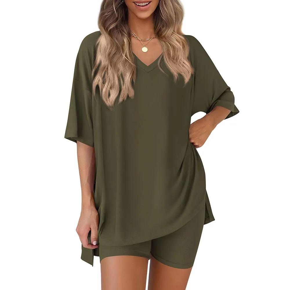 Women 2 Piece Lounge Set Casual Oversized Shirts Biker Shorts