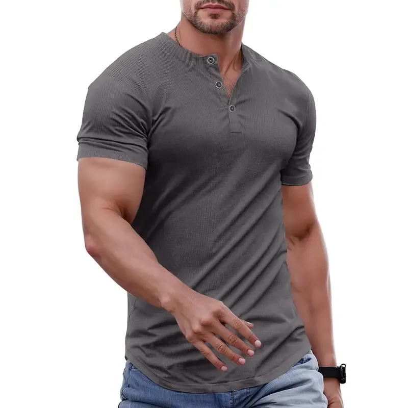 🔥2026 Flash Sale🔥Men's Muscle Slim Fit Button Henley Shirt