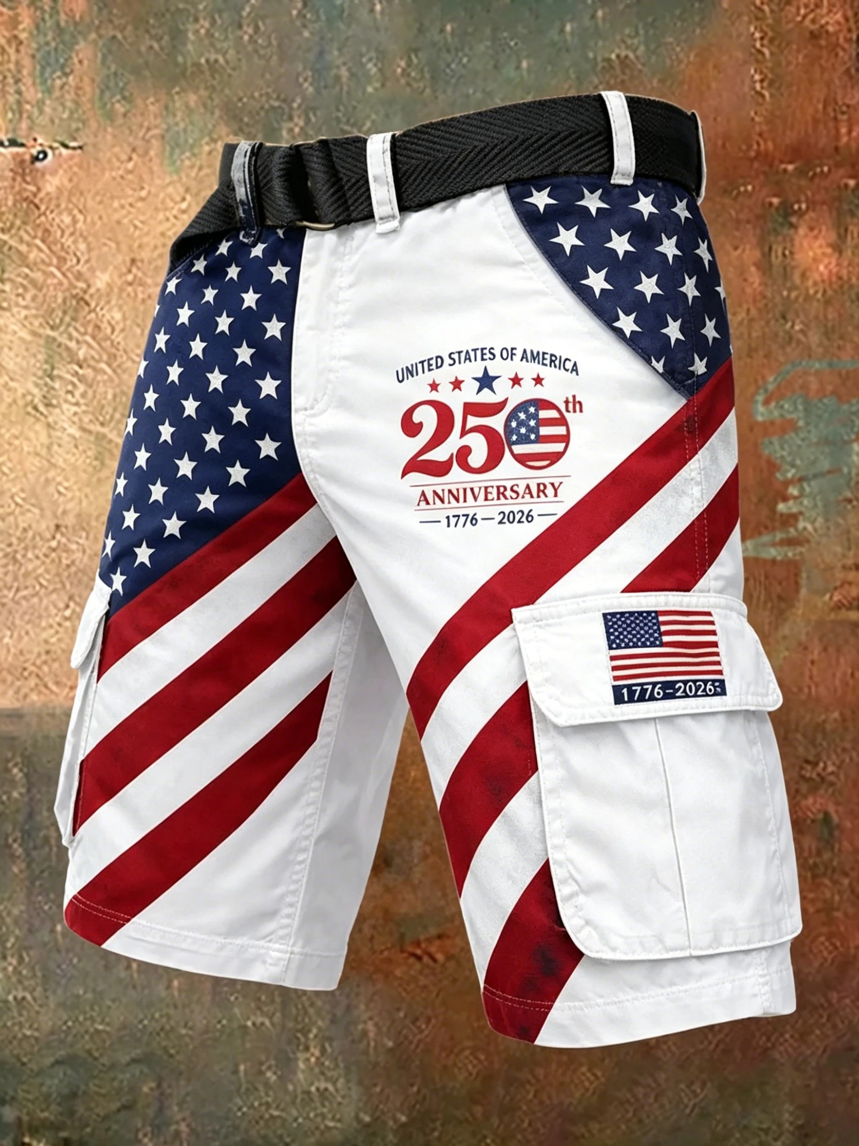 Men's Retro American 250th Anniversary Print Cargo Pants