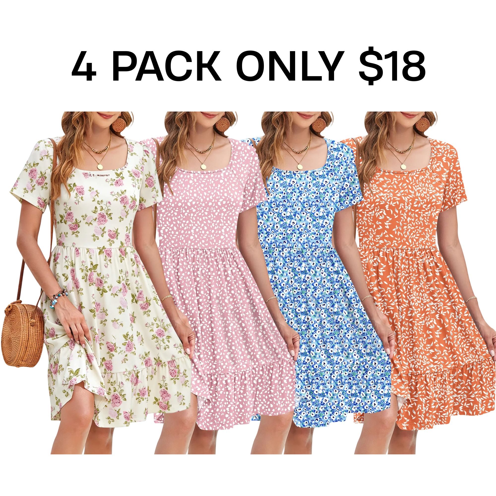Women Square Neck Ditsy Floral Dress