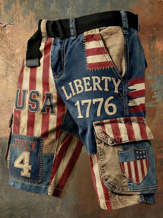 Men'S 250Th Anniversary Celebration Of American Independence Day Retro Work Shorts (Belt Not Included)