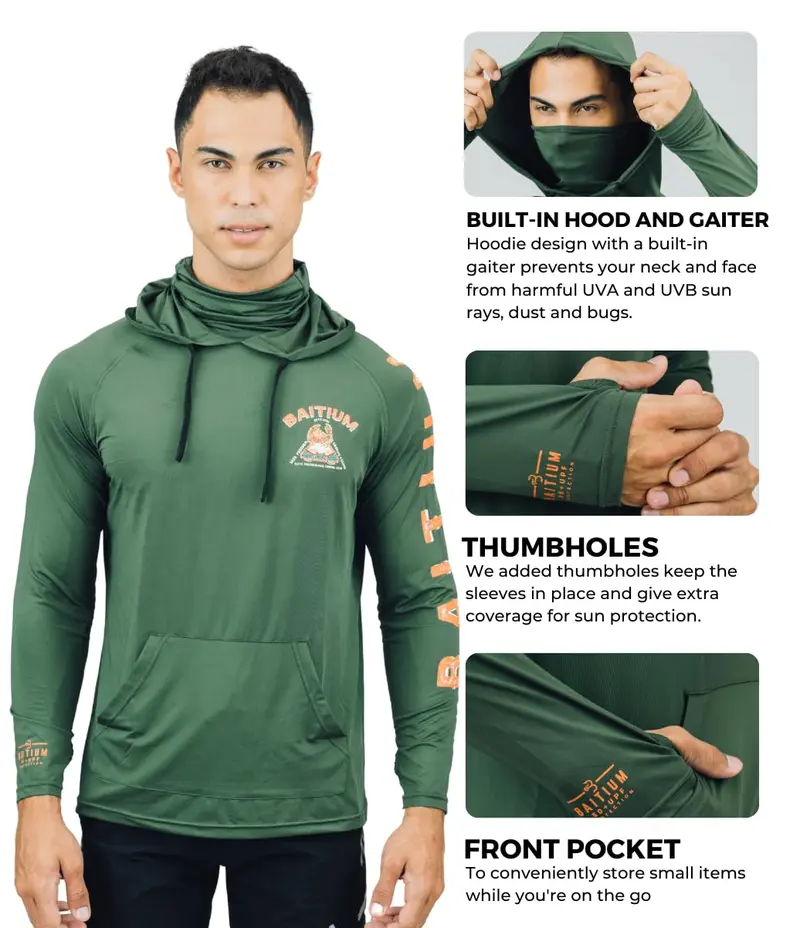Fishing & Construction Shirt — UPF 50 Sun Protection Long-Sleeve Hoodie (With Built-in Neck Gaiter)