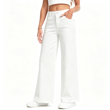 Women's Wide Leg Stretchy Jeans – Elastic High Waist Pull On Baggy Tummy Control Trousers for Casual Work Wear