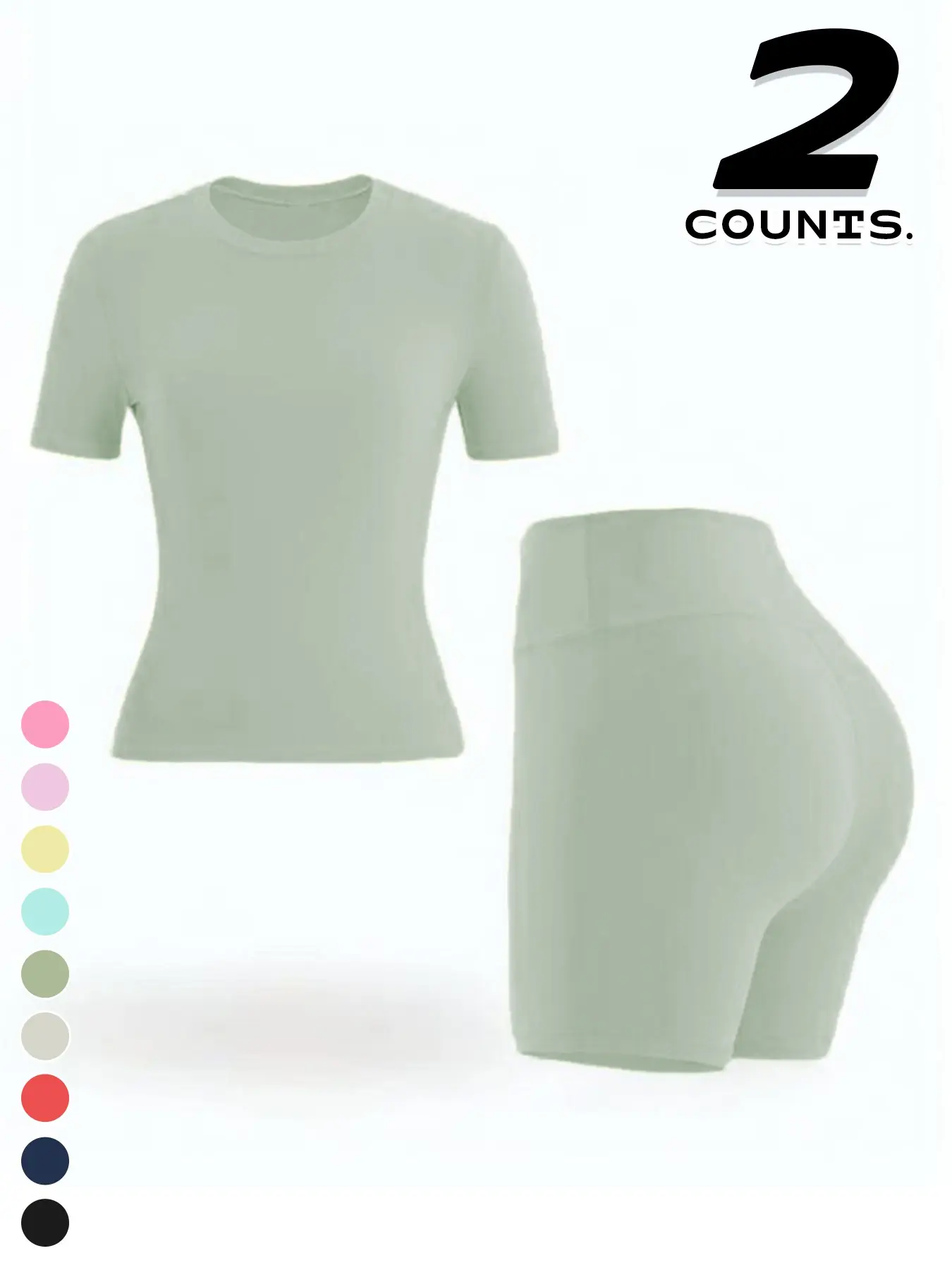 🔥🔥9 PACKS $27 | Women's Two-piece Solid Color Tee & High Waist Skinny Shorts Tracksuit Set