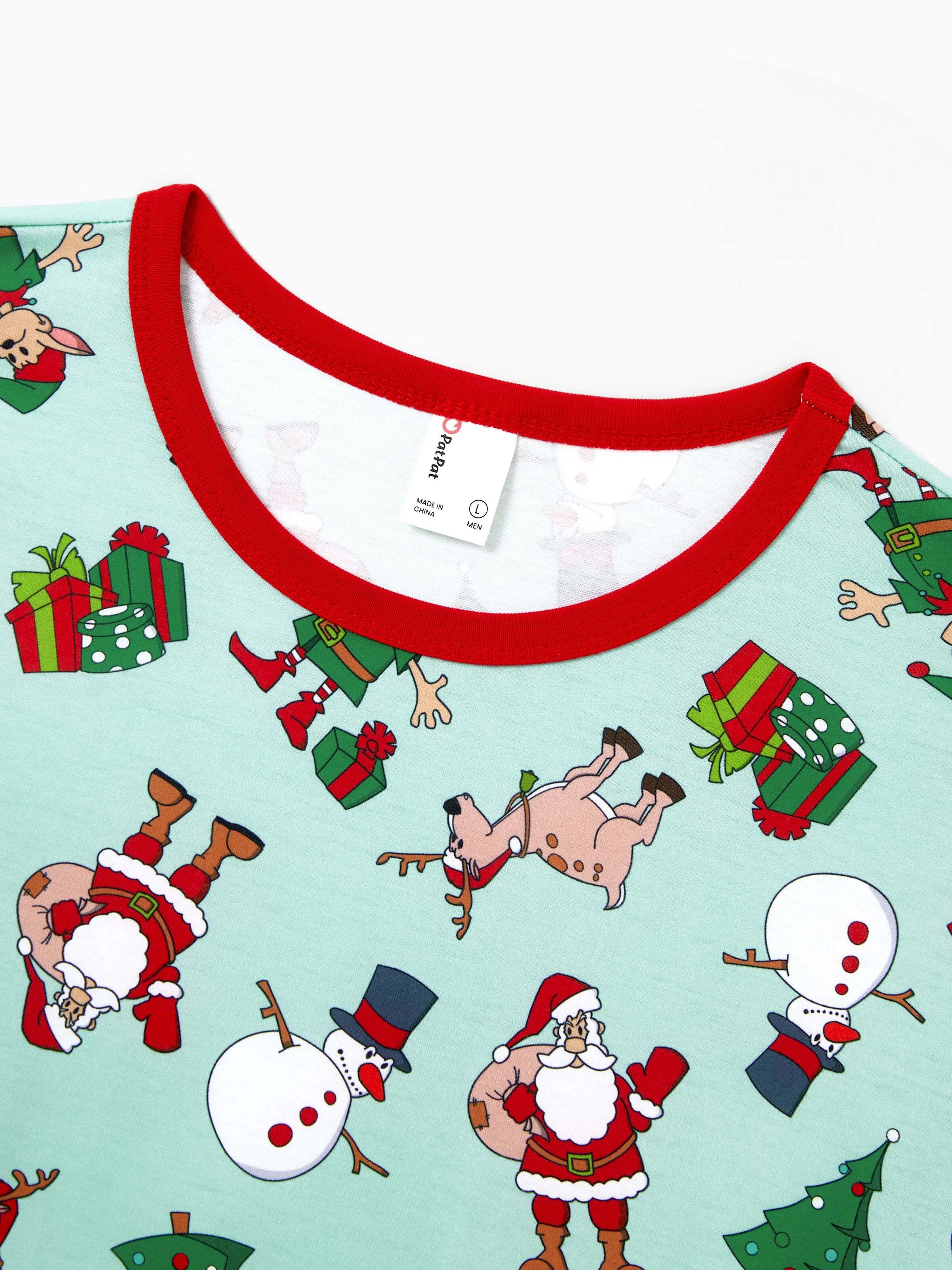 Christmas Matching Family Pajamas Set Reindeer Christmas-themed Print PJS with Christmas Socks Pale Green