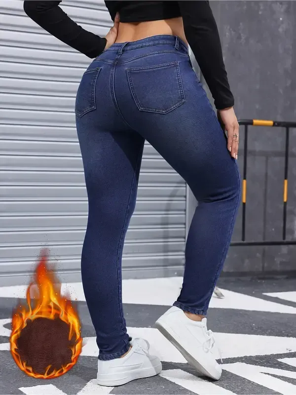 Women's Autumn/Winter Fleece-Lined Jeans