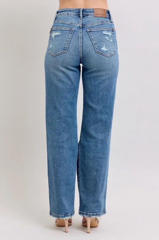 Blue Full Size High Waist Heavy Destroy Straight Jeans Plus Size