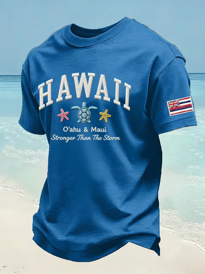 Men'S Hawaii Oahu And Maui Island Stronger Than Storm T-Shirt, Sea Turtle Starfish Hawaii Pattern T-Shirt
