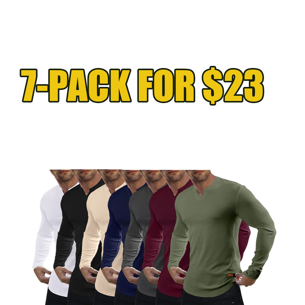 Men’s Slim Fit Ribbed V-Neck Muscle Tee (Long Sleeve)