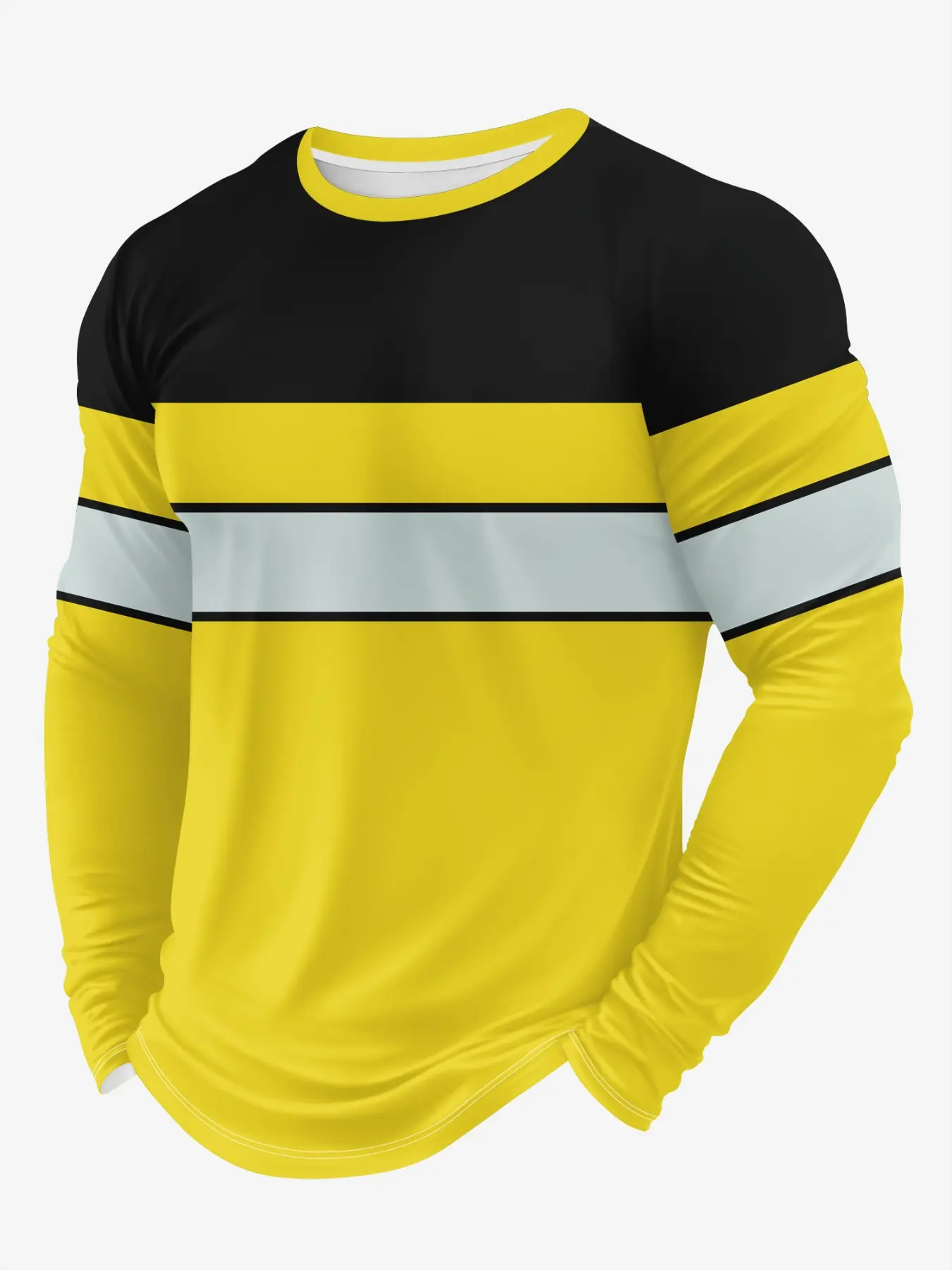 Men's Sport Long Sleeve T-Shirt, Patchwork Color Breathable Quick-Dry Top, Fashion Fitted Short Length, Spring & Fall Wear