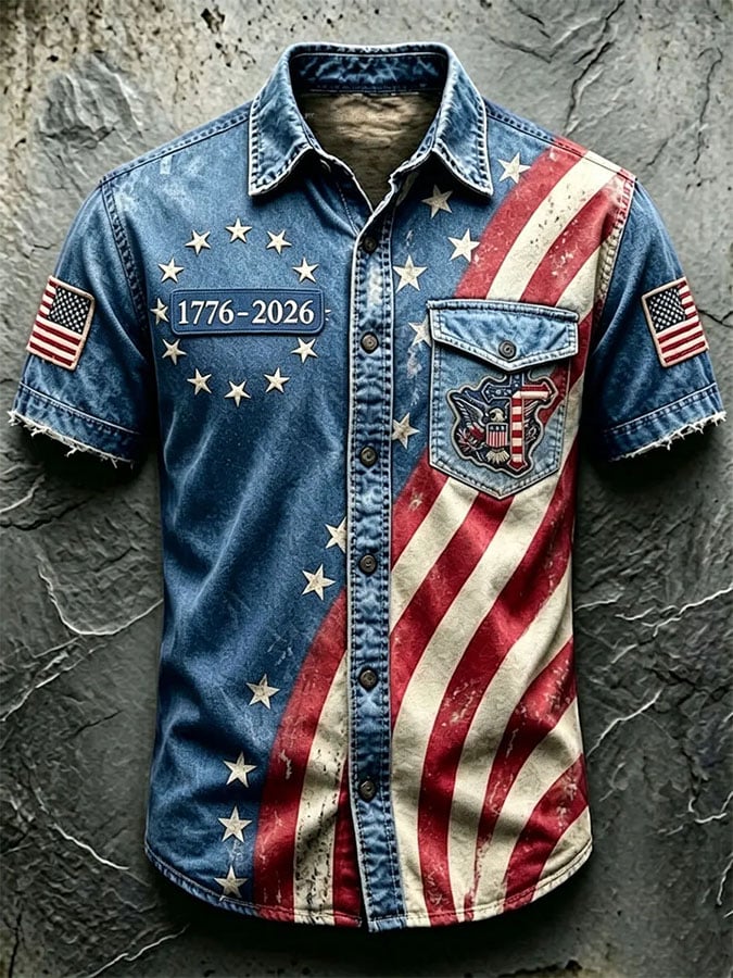 Men's Casual Retro Print Short-Sleeve Shirt