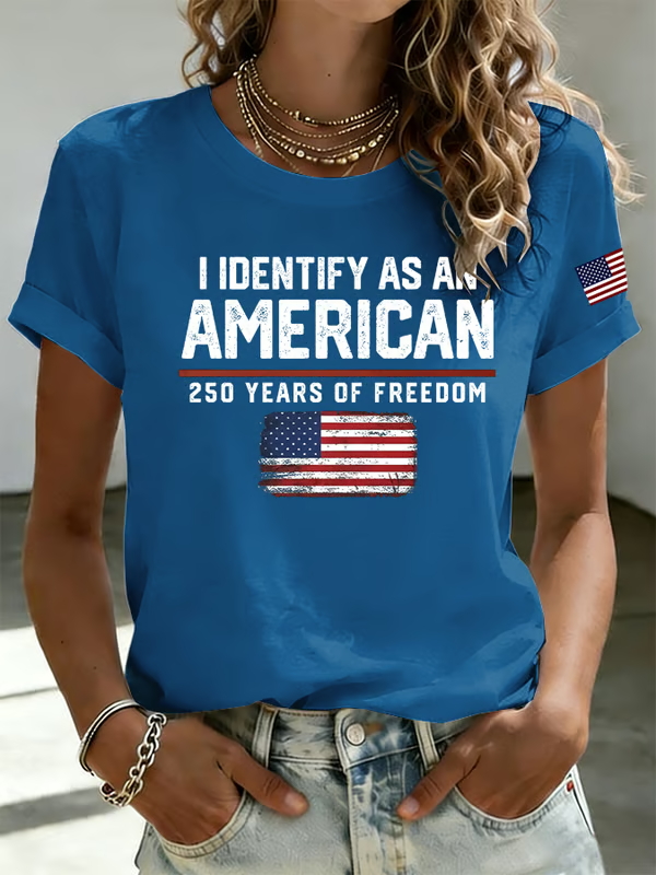 Ladies' Casual American 1776-2026 Anniversary Celebration Print Round Neck T-Shirt