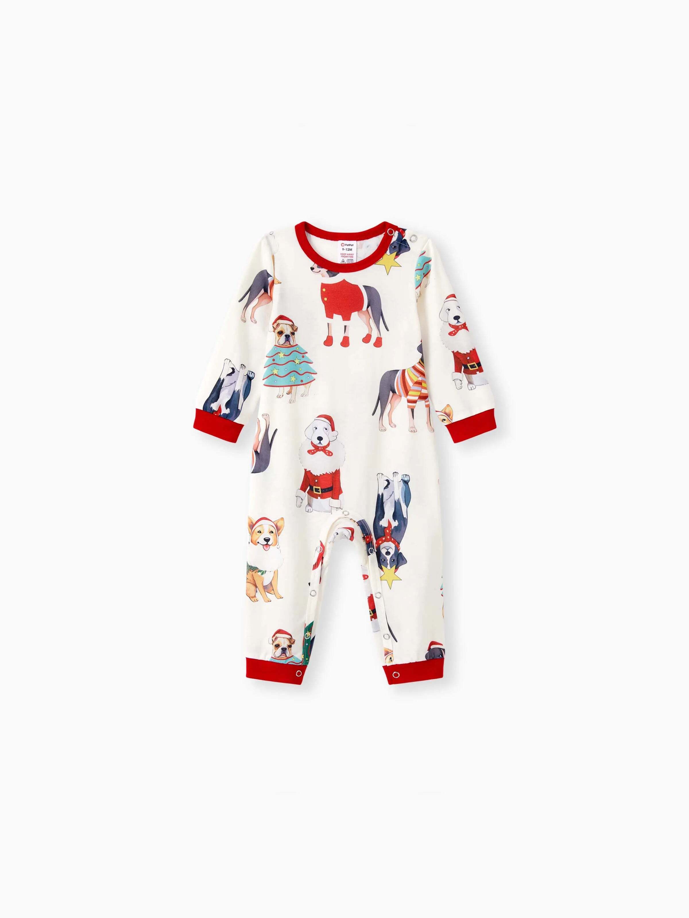 Christmas Pajamas Family Matching Cute Xmas Dog Collared Pajamas Sets with Christmas Socks LightApricot
