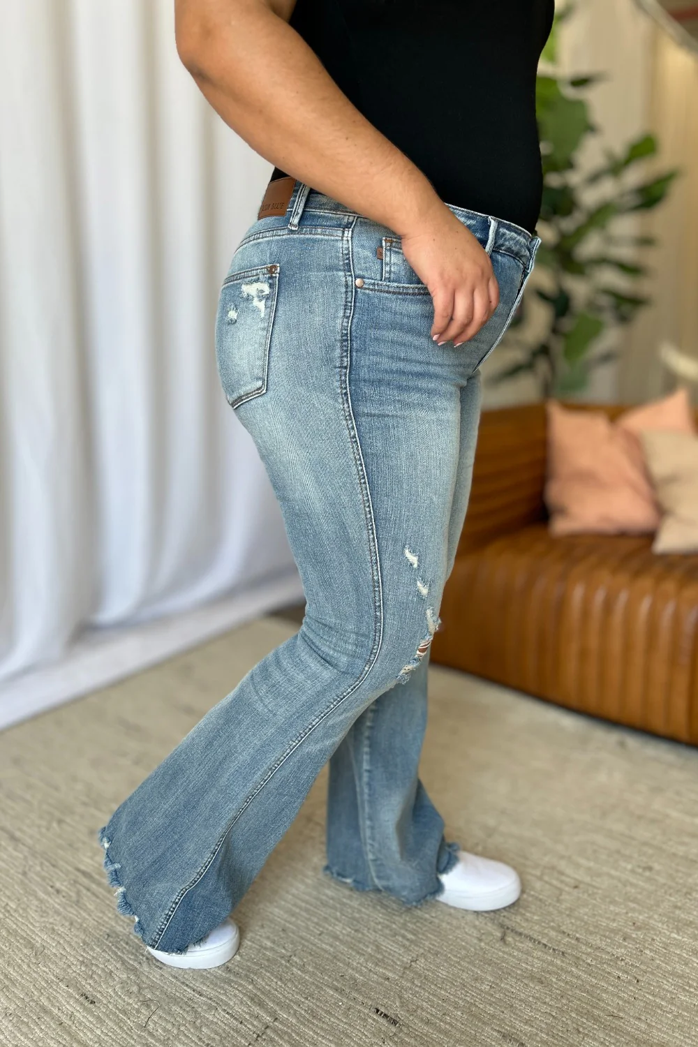 Blue Full Size Medium Rise Tummy Control Destroy Flare