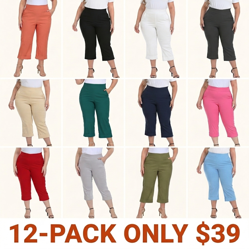 Women's Plus-Size Tie-Free Capri Pants