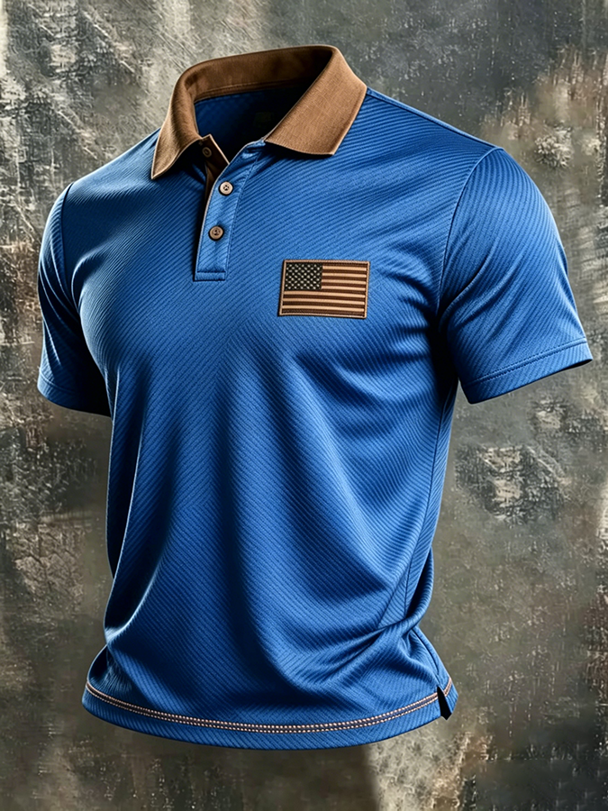 Men'S America Flag Print Casual Polo Shirt