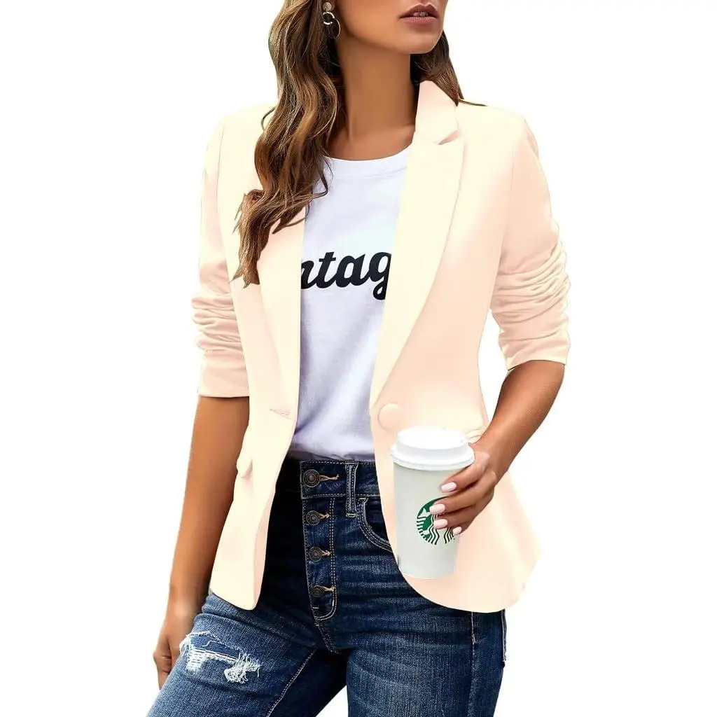 Women's Casual Blazer — Long-Sleeve, Lapel, Single-Breasted, Slim-Fit Business & Commute Jacket