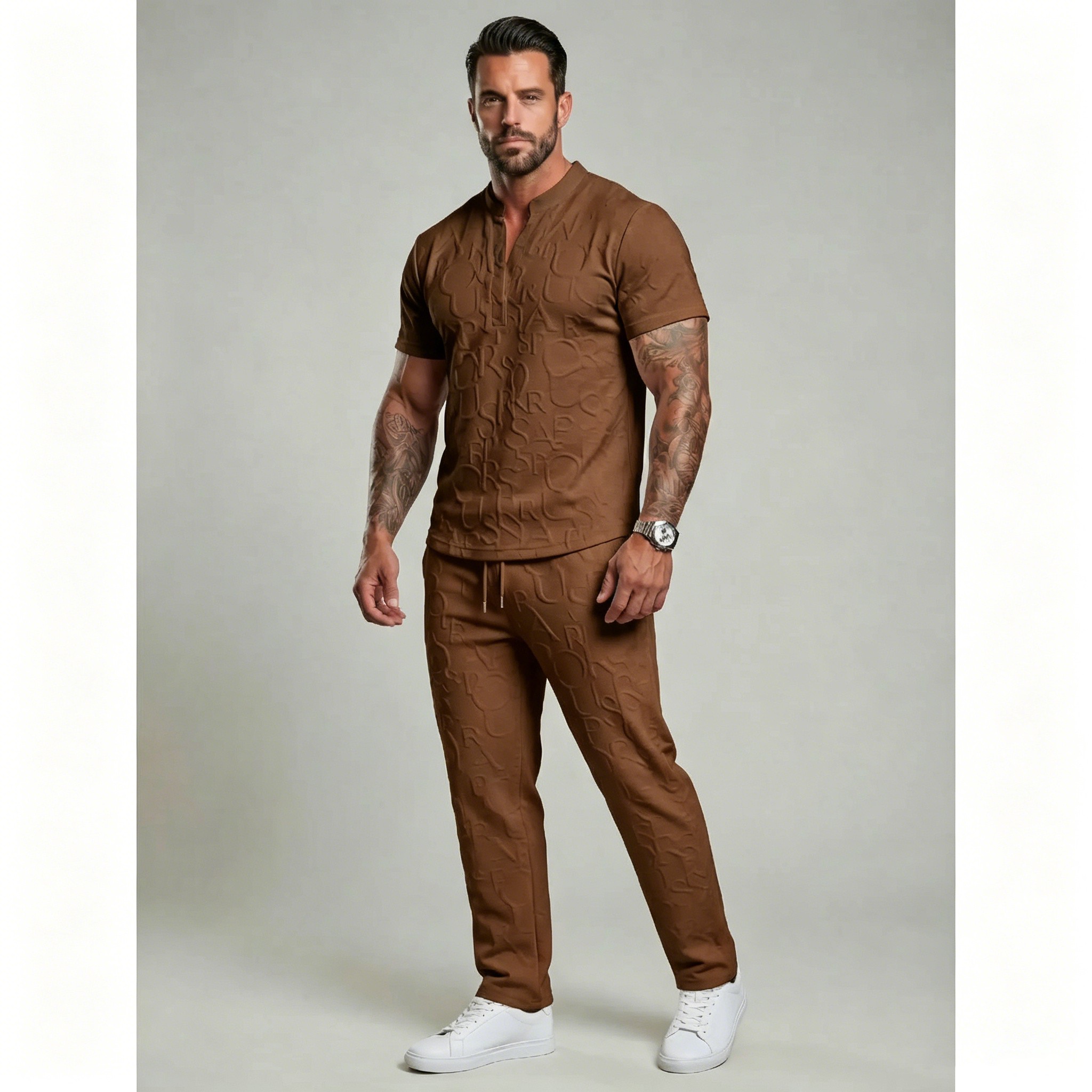 Clearance Sale | Men's Casual 2-Piece Outfit Set – Textured Tee & Drawstring Pants