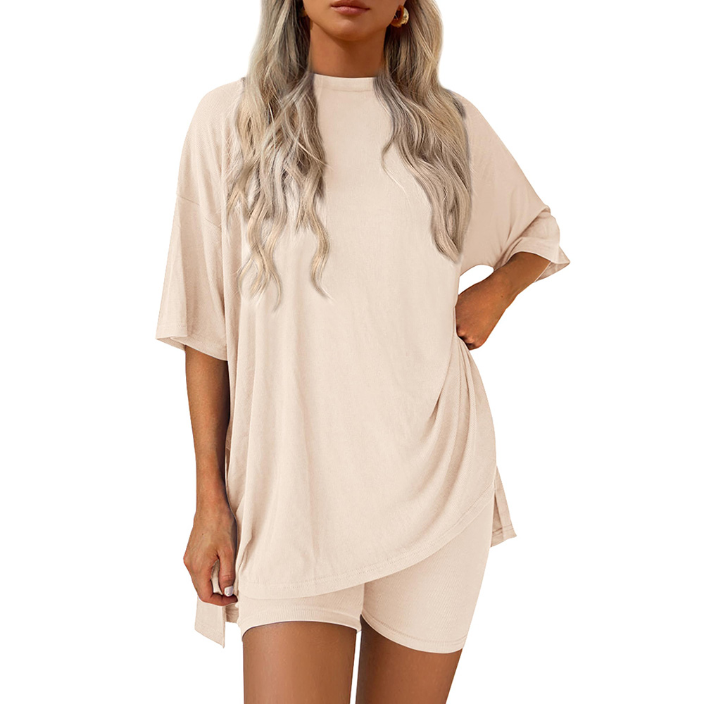 Women 2 Piece Lounge Set Casual Oversized Shirts Biker Shorts
