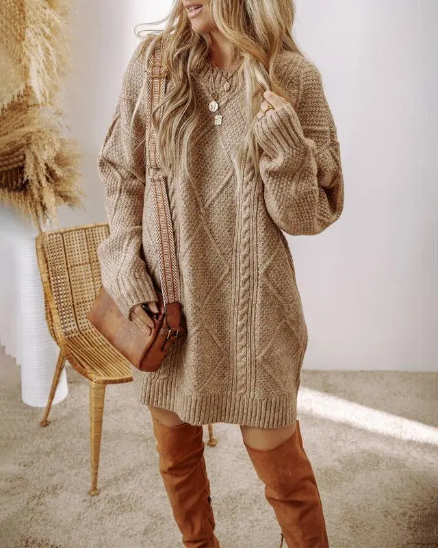 2025 Women's Cable Knit Lace Mini Sweater Dress 2PC