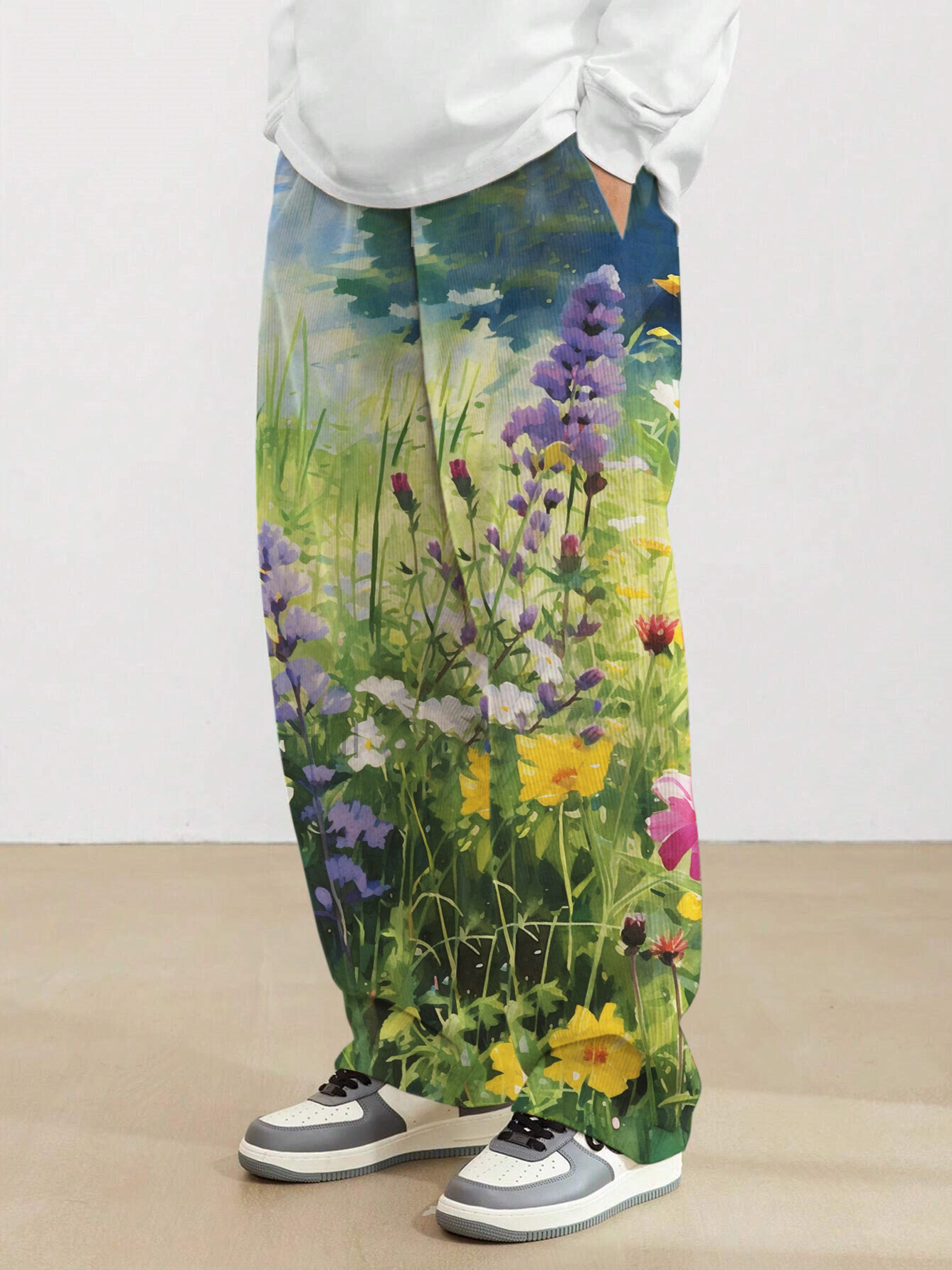 Men's Spring Blooming Flower Fields Print Loose Casual Pants