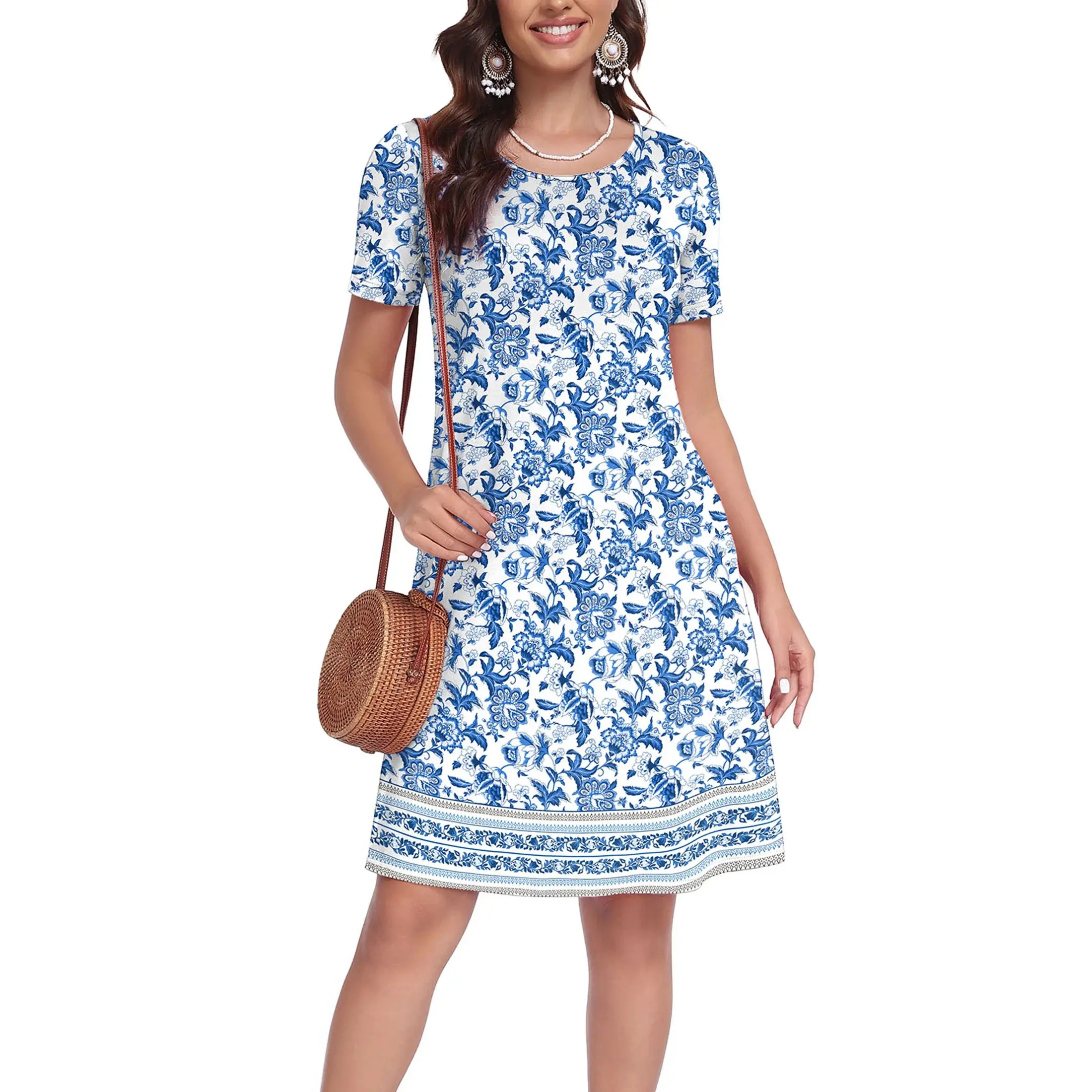 Women’s Floral Midi Dress with Pockets – Casual Summer Travel Style