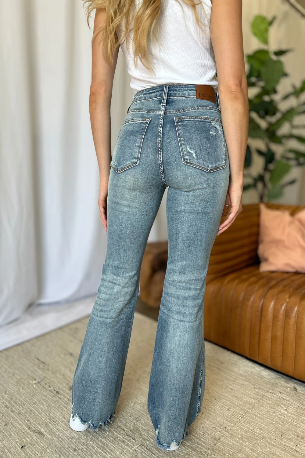 Blue Full Size Medium Rise Tummy Control Destroy Flare