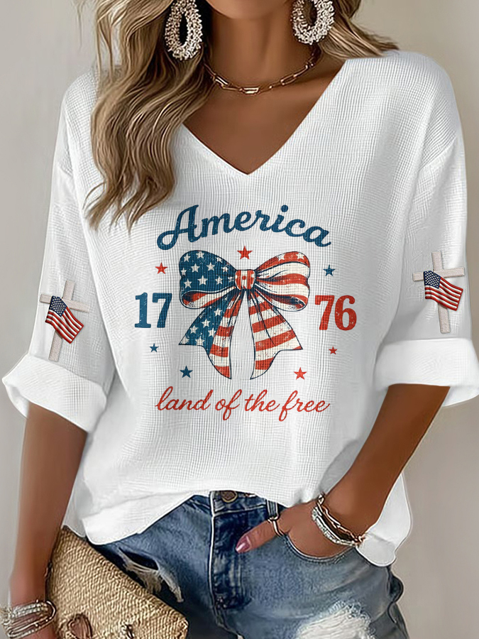 Women'S V-Neck Casual Cotton And Linen T-Shirt