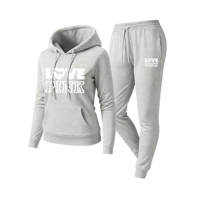 Women's pink letter print sweatshirt and pants set
