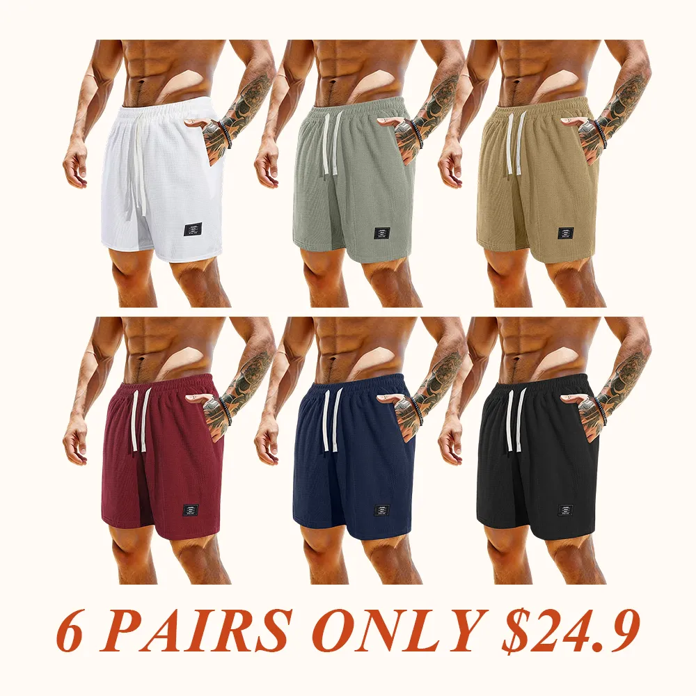 solid color, men’s casual shorts with side pockets and a drawstring elastic waistband