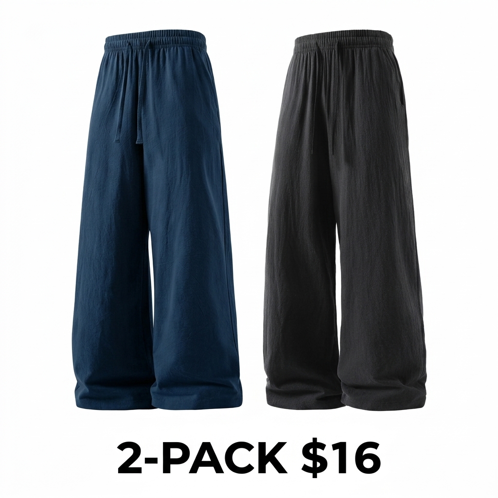 Men's 7-Pack Ultra-Soft Linen Cotton Pants – Loose Fit, Anti-Wrinkle, Everyday Wear & Work