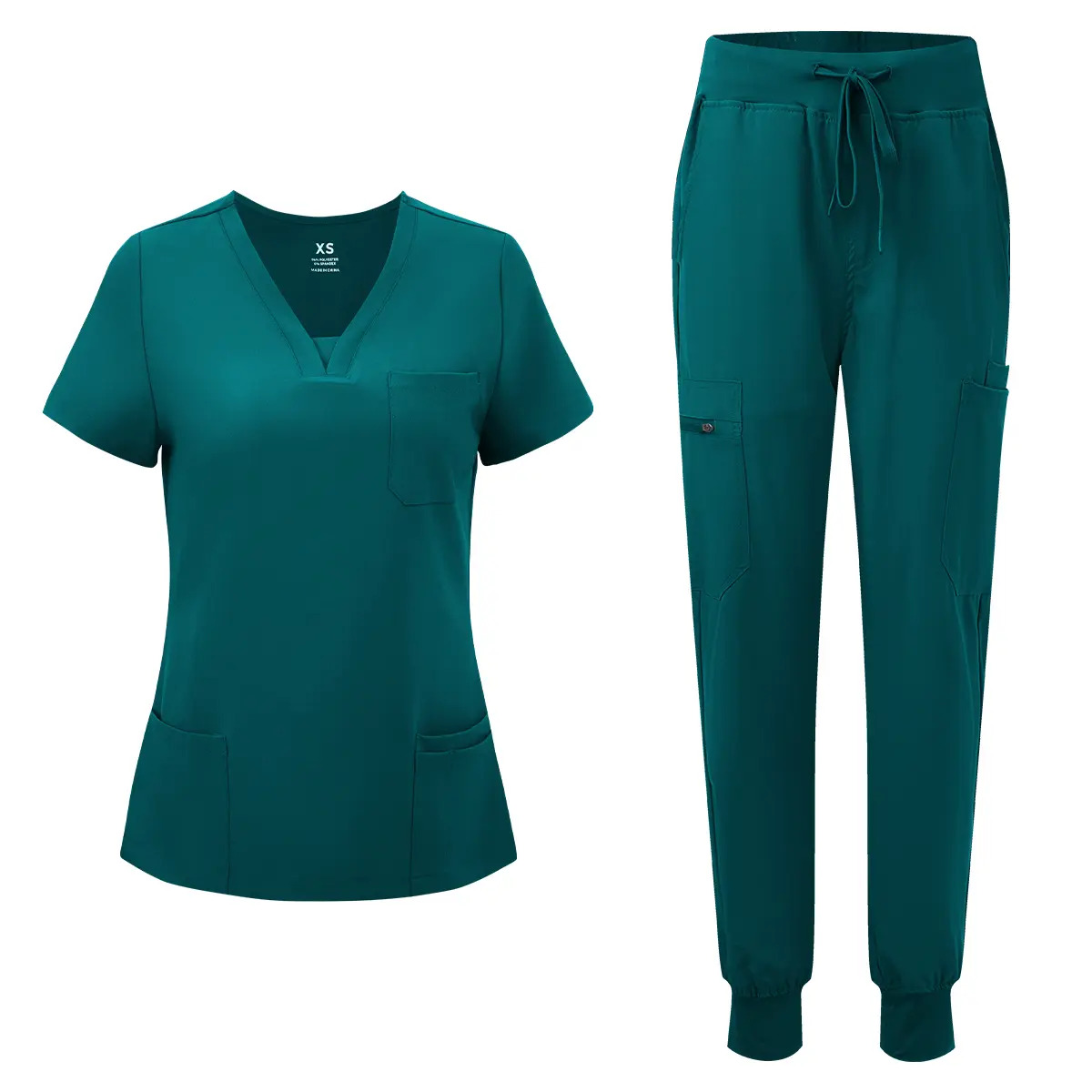 Women's Workwear Set — V-Neck Scrub Top and 10-Pocket Cargo Pants