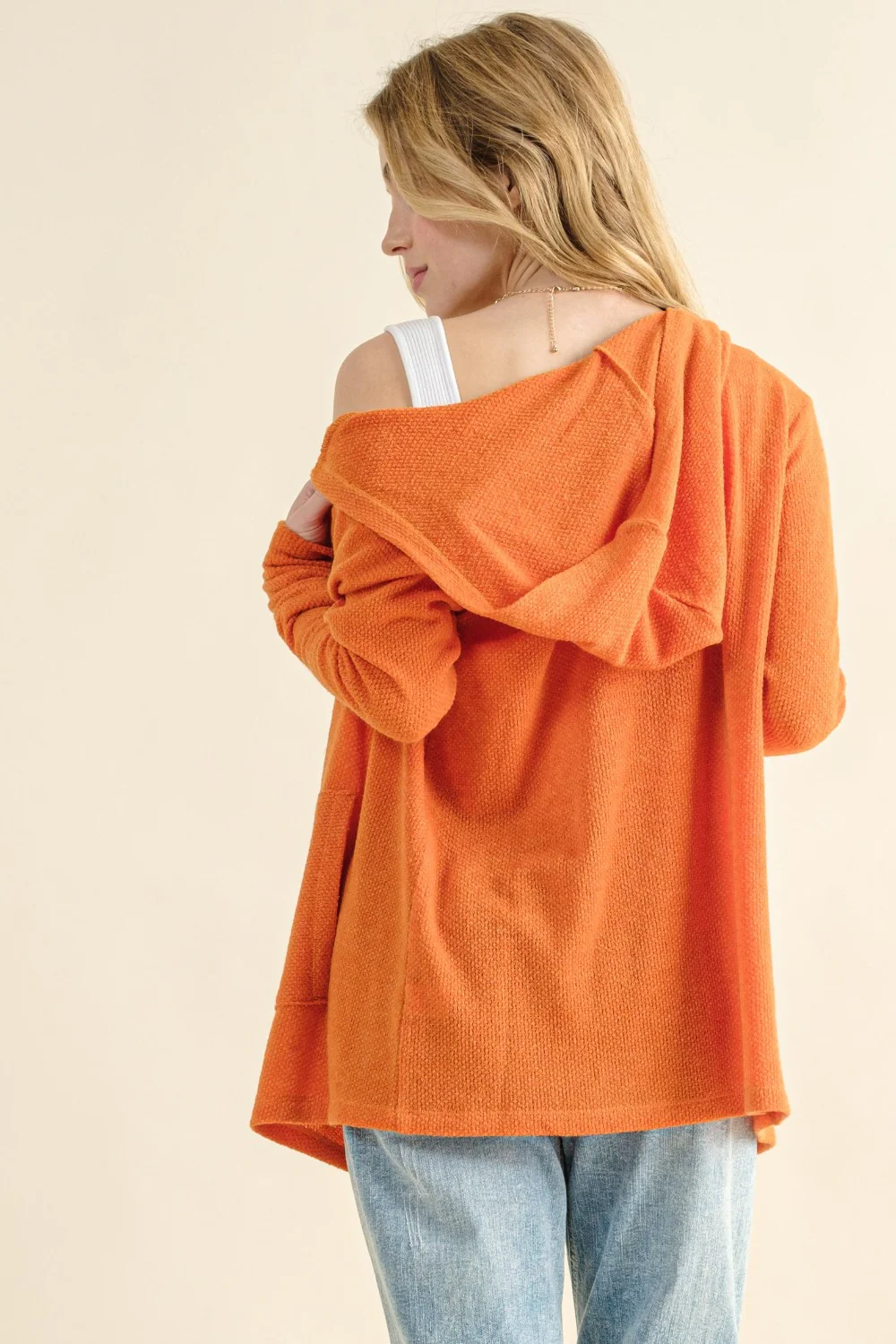 Full Size Thermal Hooded Open Front Cardigan with Pockets