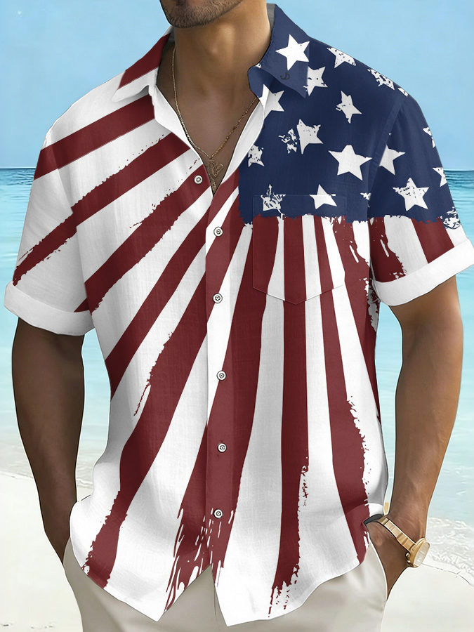 Men'S Hawaiian Vacation Printed Casual Short Sleeved Shirt (Including Pockets)