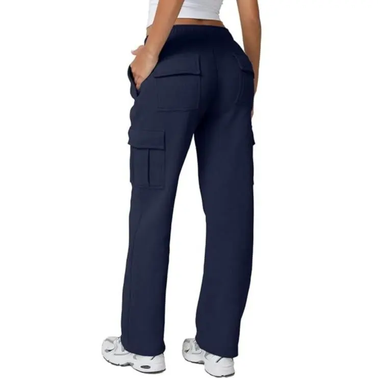 Women's multi-pocket solid color pants