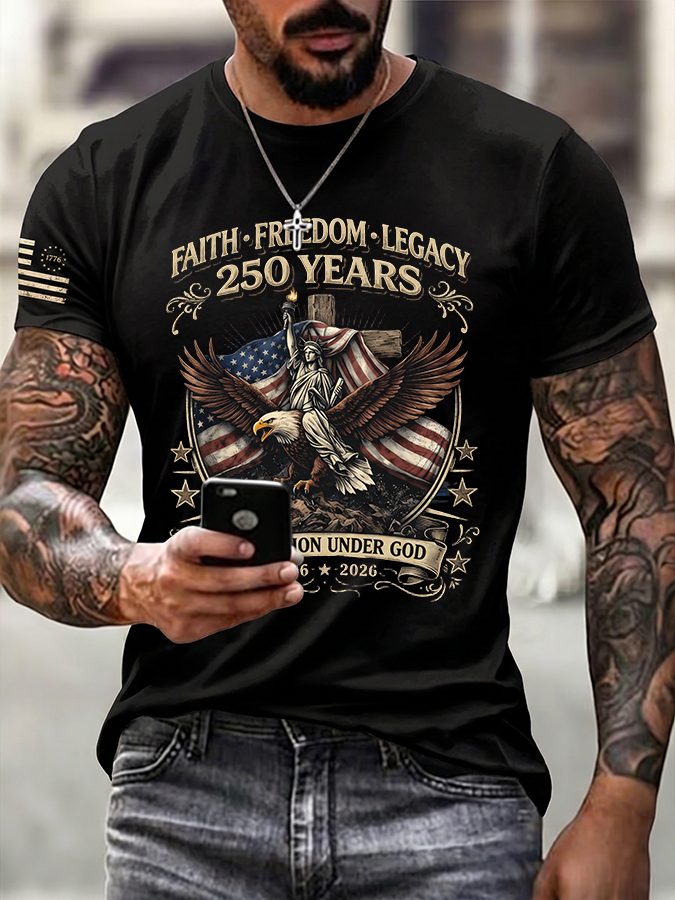 Men's Casual American Faith Eagle 250th Anniversary T-shirt