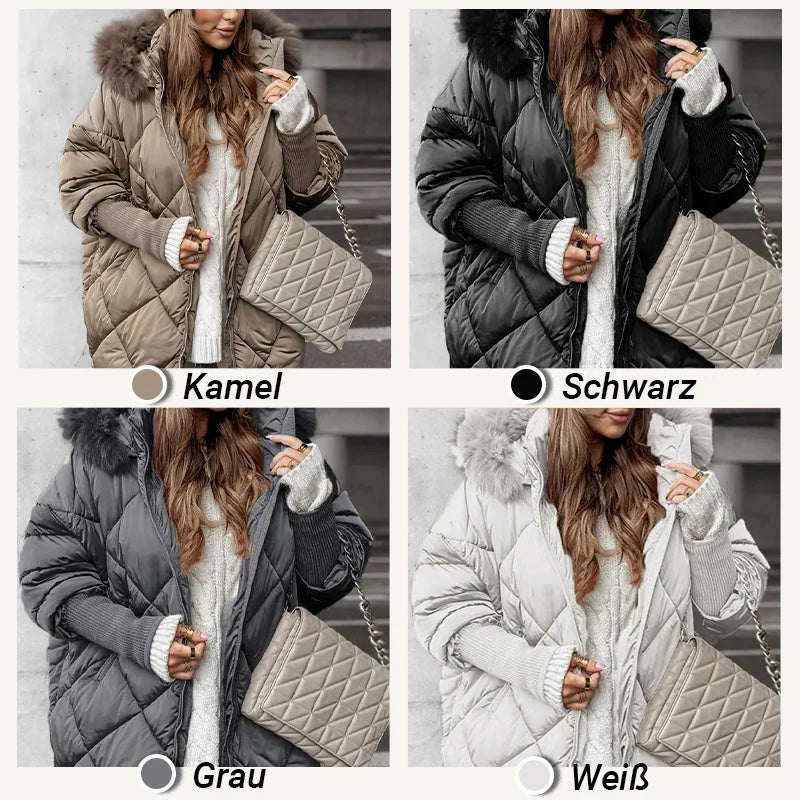 Women's midi parka with knitted sleeves